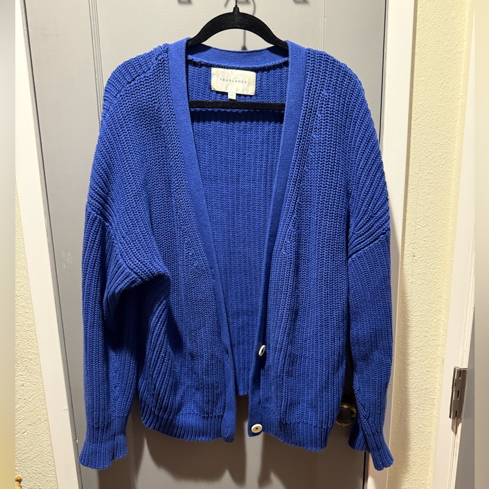 Tradlands Shelter 100% Cotton Cardigan in Cobalt Blue
Missing one button